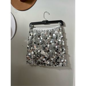 Shein Women's Silver Sparkling Sequin Pull-On A-Line Mini Skirt Size Medium